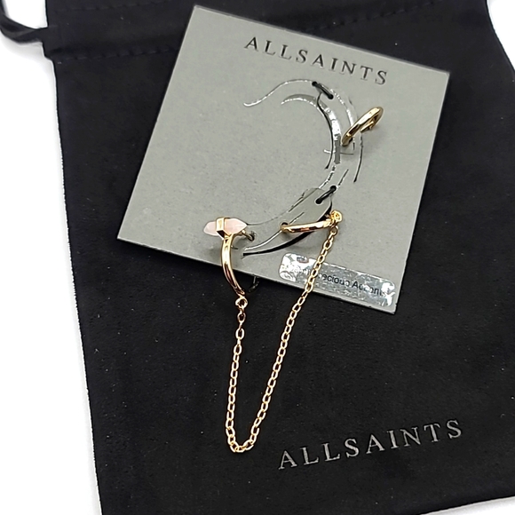 All Saints Jewelry - AllSaints Gold & Rose Quartz Chain Huggie Hoop Earrings